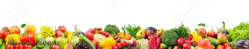 Panel kuchenny z motywem Wide collage of fresh fruits and vegetables for layout isolated on white background.