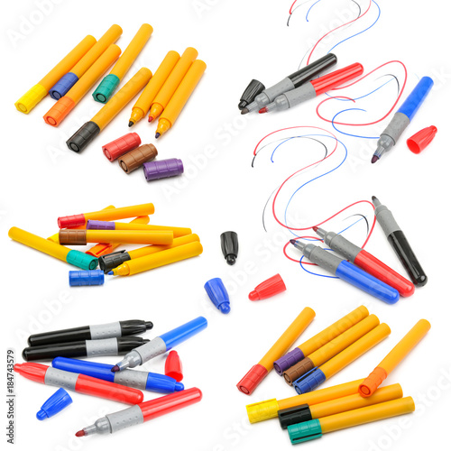 Set colored markers isolated on white