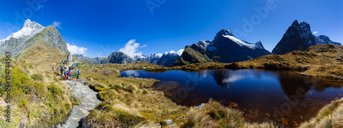 Landscape panorama from the Mackinnon Pass, on the Milford Track, New Zealand photo