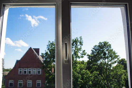 Clear sunny day outside the window background