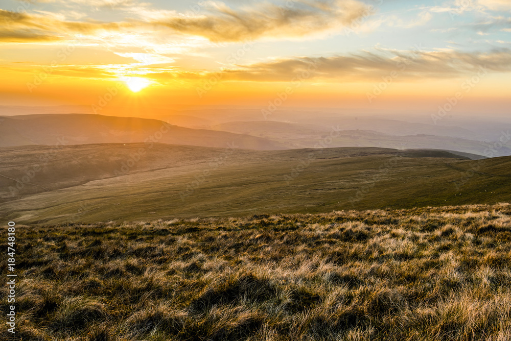 Naklejka premium Sunset over Pen Y Fan, Mountain Range, Wales UK