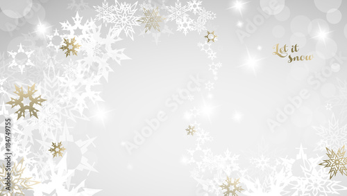 Fototapeta Naklejka Na Ścianę i Meble -  Christmas light background with white and golden snowflakes.