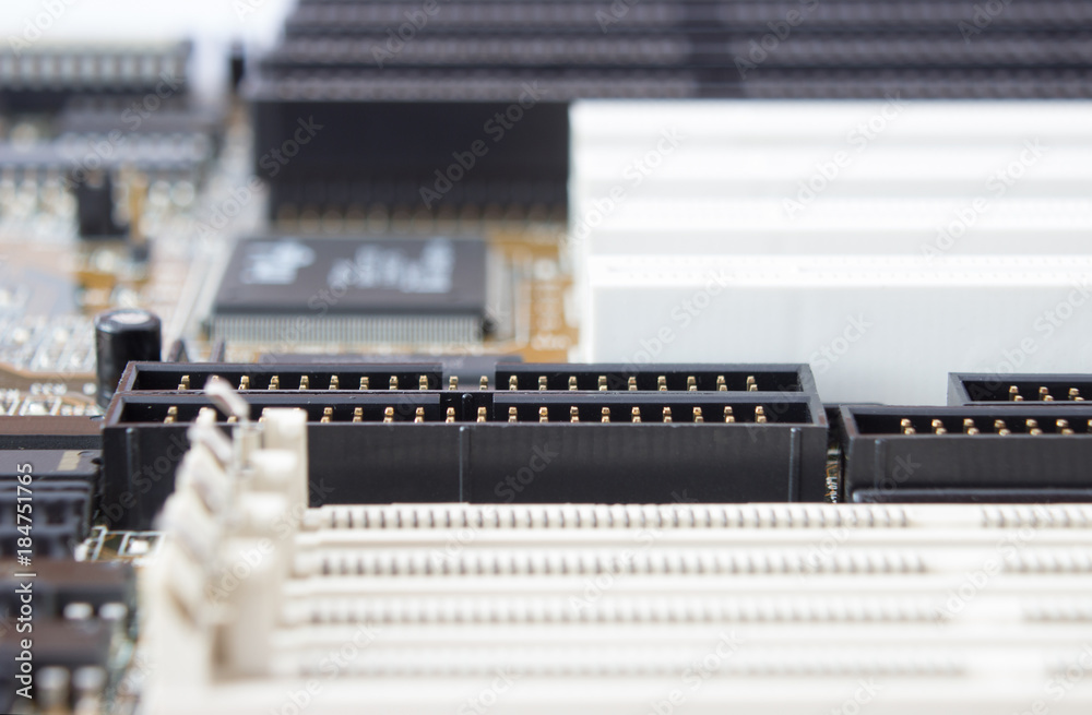 Printed circuit motherboard with slots Printed circuit motherboard with slots