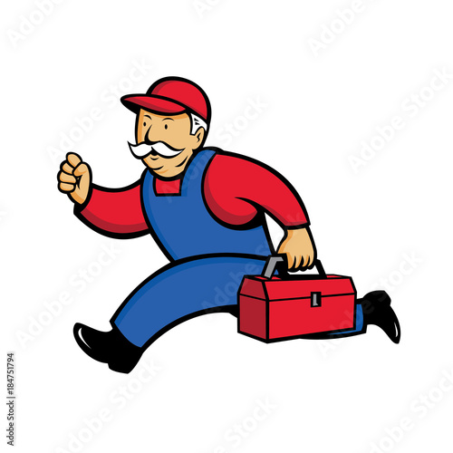 Aircon Technician Running Cartoon