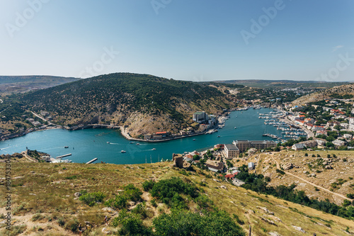 Beautiful view of the Black Sea and Balaklava Bay. Panorama view to city, ships and port © Mulderphoto