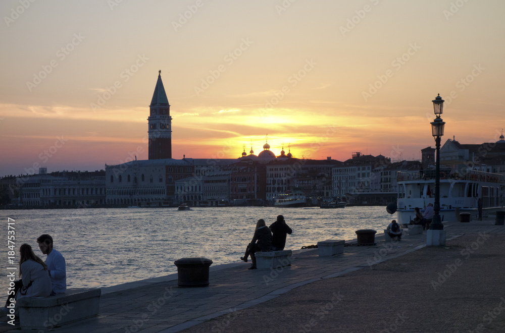Sunset behind St. Mark's Cathedral, Venice, 2017.