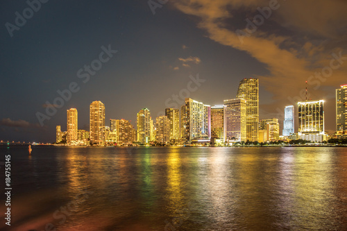 Beautiful Miami Florida night skyline across Biscayne Bay © littleny