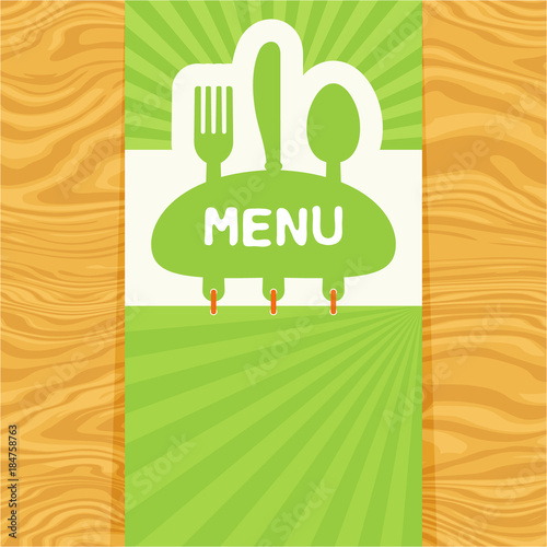 Fork, spoon and knife, tag for text. Flat design