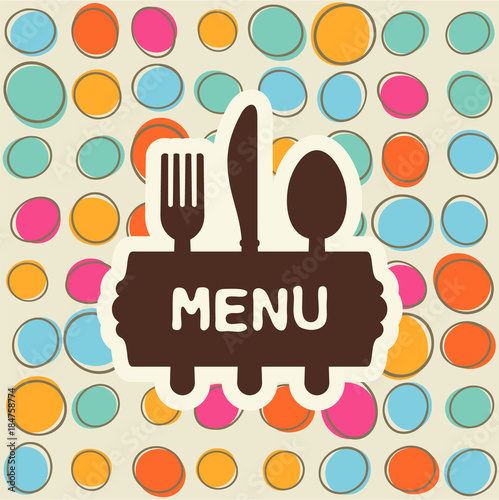 Fork, spoon and knife, tag for text. Flat design