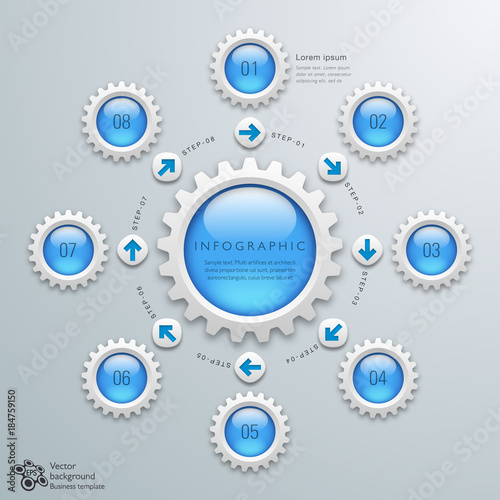 Business Chart Design_8-Step Process #Gears and cogs_Vector graphics