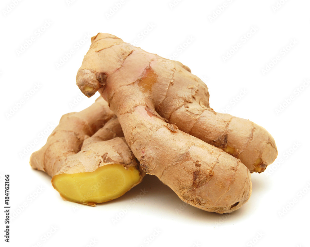 fresh ginger on a white background