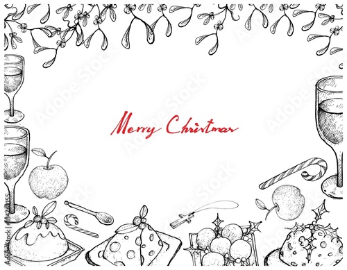 Christmas Dinner with Pudding, Wine and Dessert Frame