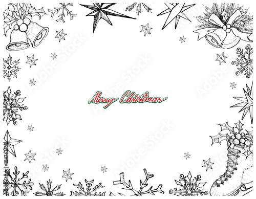 Hand Drawn Set of Lovely Merry Christmas Items Frame photo