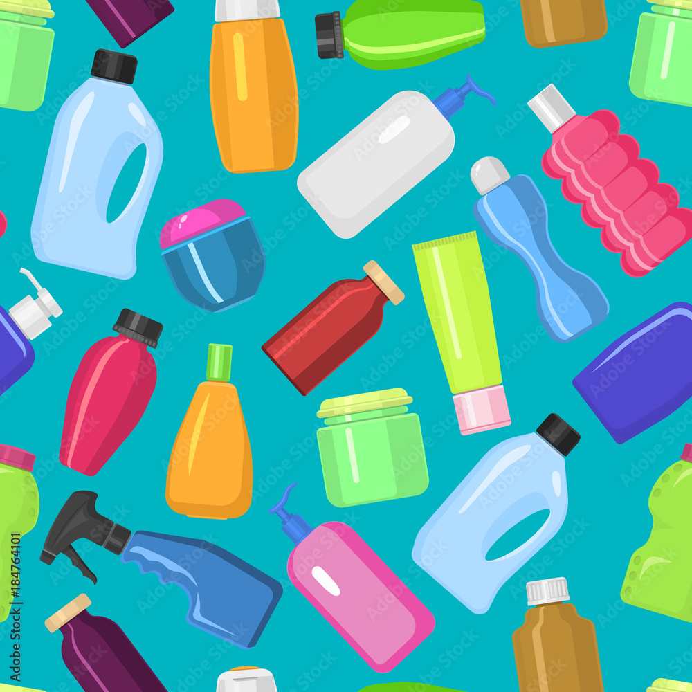 Household vector bottles cleaning tidying up housework bottles packs template chemicals liquid domestic fluid cleaner template illustration seamless pattern background Household vector bottles cleaning tidying up housework bottles packs template chemicals liquid domestic fluid cleaner template illustration seamless pattern background
