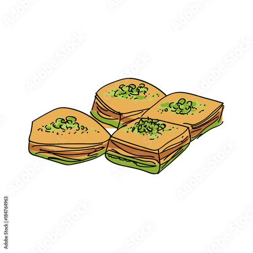 Baklava isolated illustration icon on white backround. 
