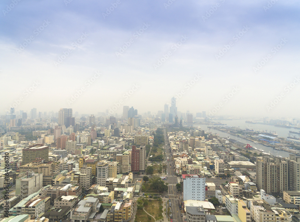 aerial view of smog in kaohsiung city. Taiwan