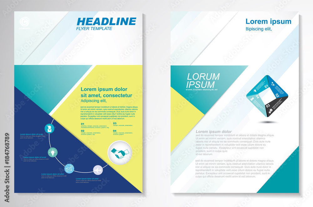 Template vector design for Brochure, AnnualReport, Magazine, Poster, Corporate Presentation, Portfolio, Flyer, infographic, layout modern with blue and green color size A4, Front and back Template vector design for Brochure, AnnualReport, Magazine, Poster, Corporate Presentation, Portfolio, Flyer, infographic, layout modern with blue and green color size A4, Front and back