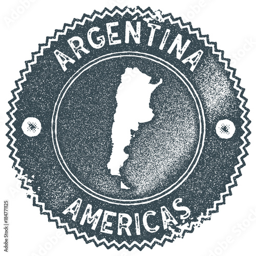 Argentina map vintage stamp. Retro style handmade label, badge or element for travel souvenirs. Dark blue rubber stamp with country map silhouette. Vector illustration.