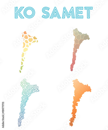 Ko Samet polygonal island map. Mosaic style maps collection. Bright abstract tessellation, geometric, low poly, modern design. Ko Samet polygonal maps for infographics or presentation.