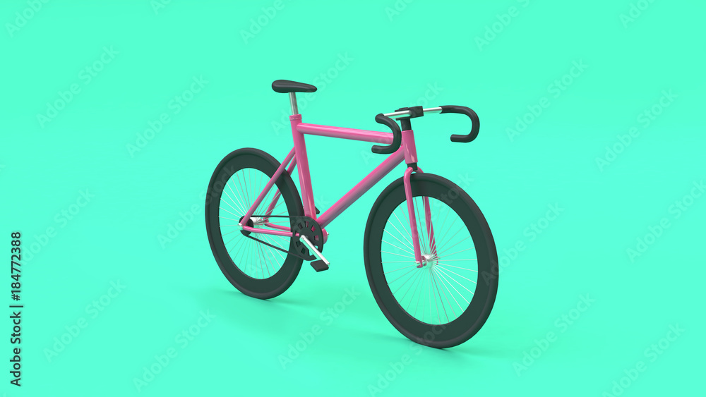 pink road bike-bicycle green background cartoon style 3d rendering pink road bike-bicycle green background cartoon style 3d rendering