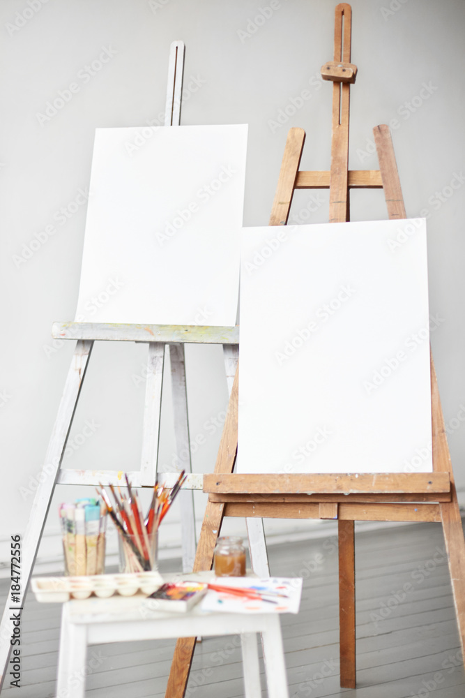 Watercolor Easel at the Studio, Artist`s Workplace Stock