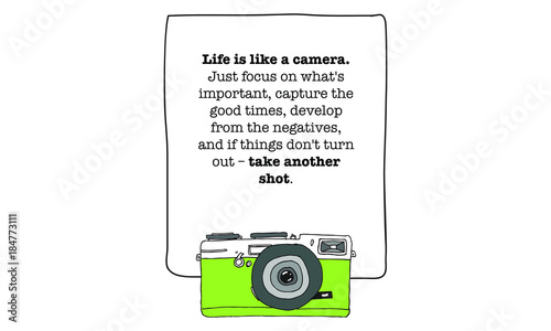 Life is like a camera. Just focus on what's important, capture the good times, develop from the negatives, and if things don't turn out take another shot (Vector Illustration Poster Design)