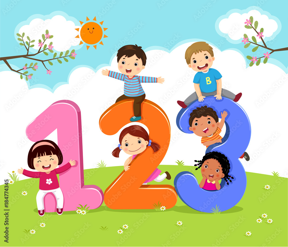 Cartoon kids with 123 numbers