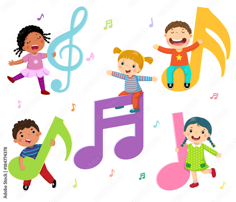 Cartoon kids with music notes Stock Vector | Adobe Stock