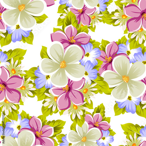 Floral seamless pattern of several flowers and leaves. For design of cards  invitations  posters  banners  greeting for birthday  Valentine s day  wedding  party  holiday  celebration.