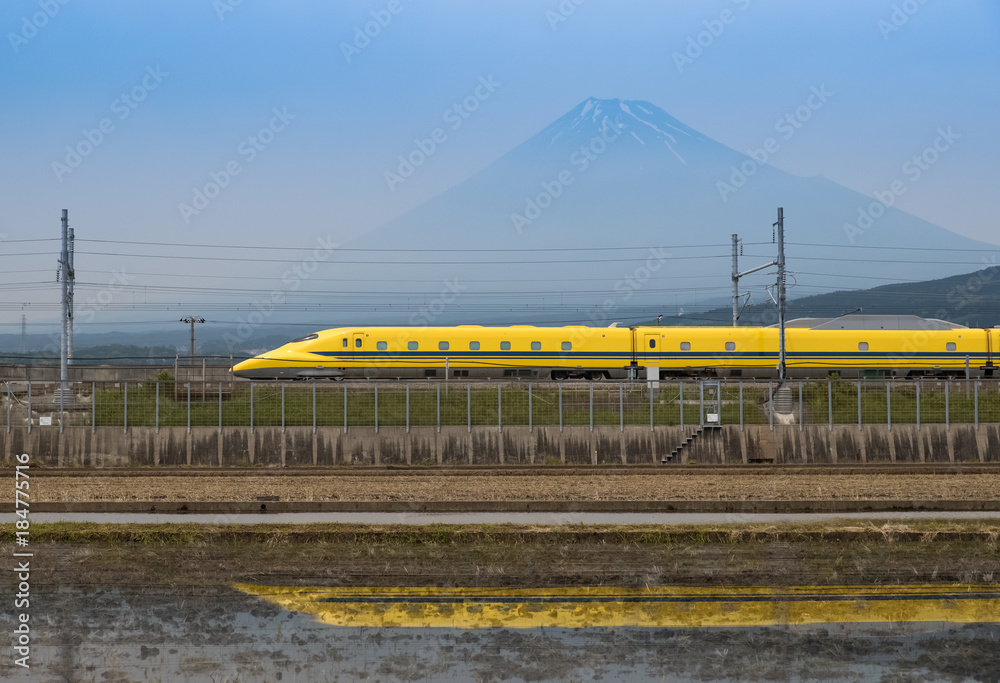 Obraz premium Mountain fuji and Doctor Yellow , Shinkansen the high-speed test trains