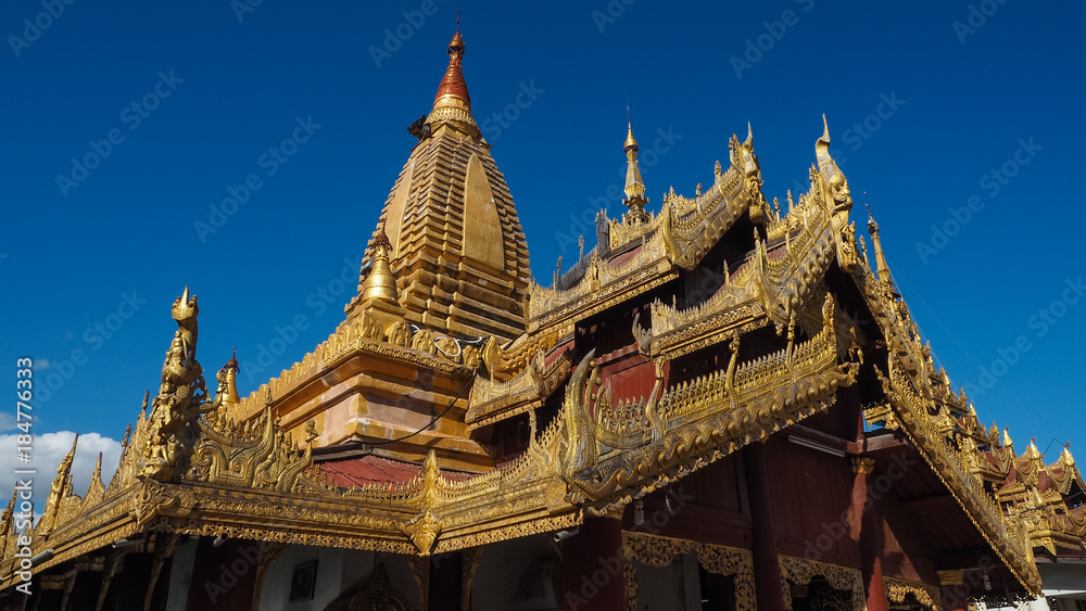 Bagan Myanmar,  Burmese people pray and worship at Shwezigon Paya one of Myanmar's most revered pagodas in Bagan Myanmar (Burma).