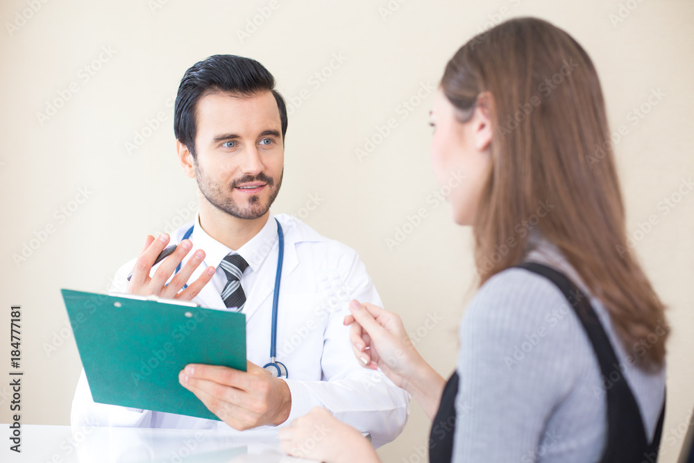 Portrait of Doctor explain medicine showing to patient. People with medical concept. Portrait of Doctor explain medicine showing to patient. People with medical concept.
