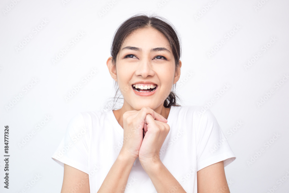 Portrait of Attractive Asian Woman smiling on white background. Portrait of Attractive Asian Woman smiling on white background.
