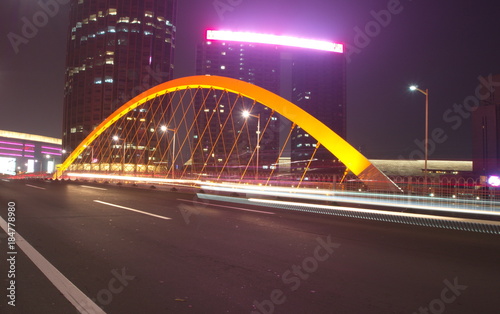Slow Speed Shutter with the modern bridge in Tianjin City.Travel in Tianjin, China, October 19th, Year 2017 © jatuphot