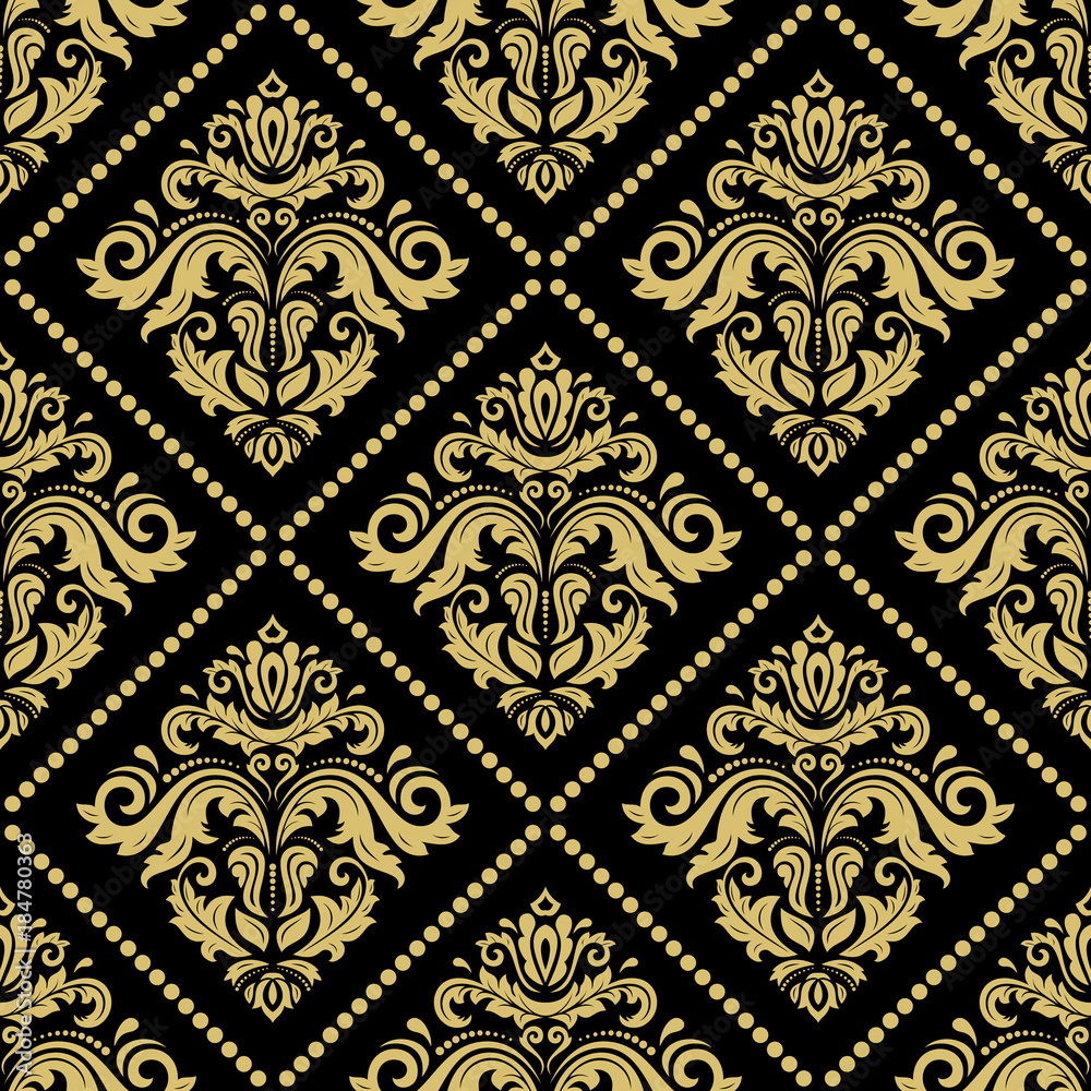 Damask classic golden pattern. Seamless abstract background with repeating elements. Orient background Damask classic golden pattern. Seamless abstract background with repeating elements. Orient background