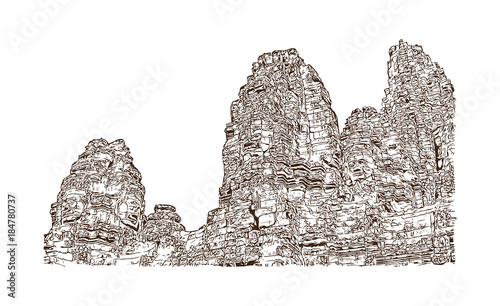 Angkor Wat Temple, Cambodia. Hand drawn sketch illustration in vector.