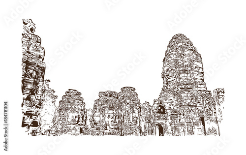 Angkor Wat Temple, Cambodia. Hand drawn sketch illustration in vector.