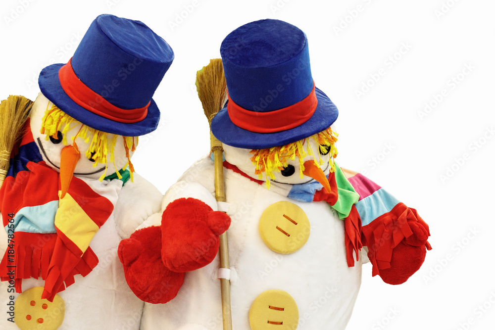 two snowmen isolated on white background