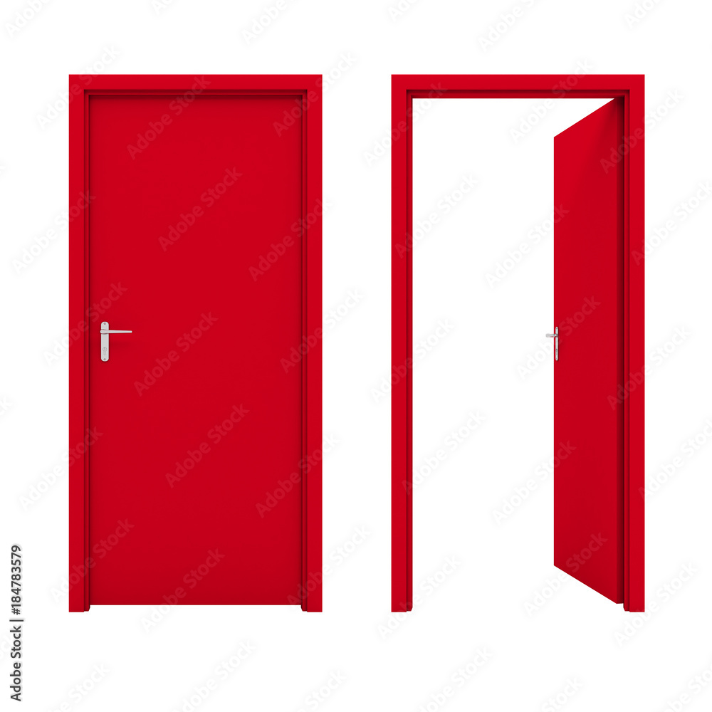 Open red door isolated on a white background Open red door isolated on a white background