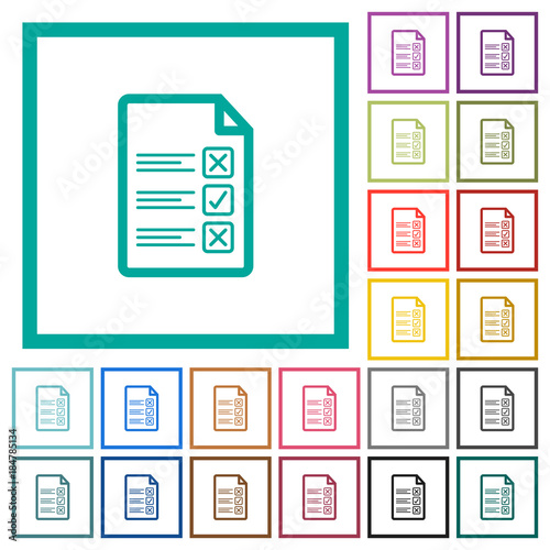 Questionnaire document flat color icons with quadrant frames