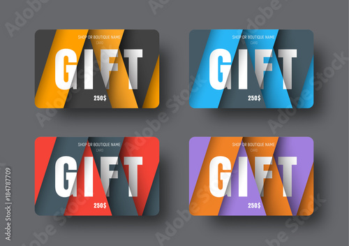 gift card template in a modern style of material design with floating overlapping papers
