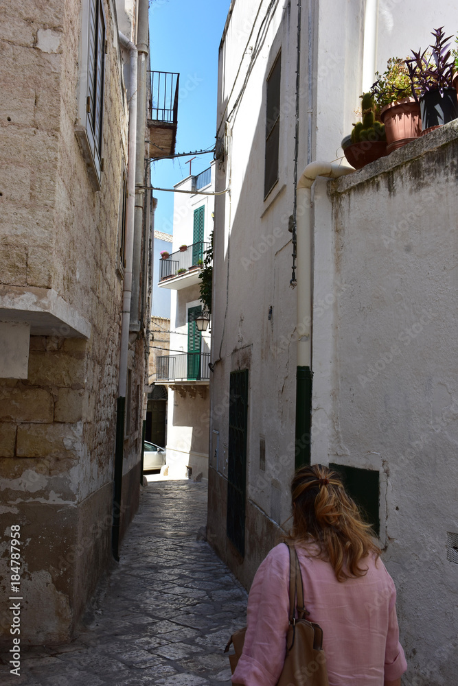Italy, Puglia, Conversano, alleys, houses and streets of the historic center
