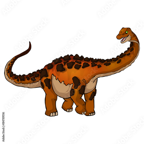 Cute cartoon titanosaur. Isolated illustration of a cartoon dinosaur.