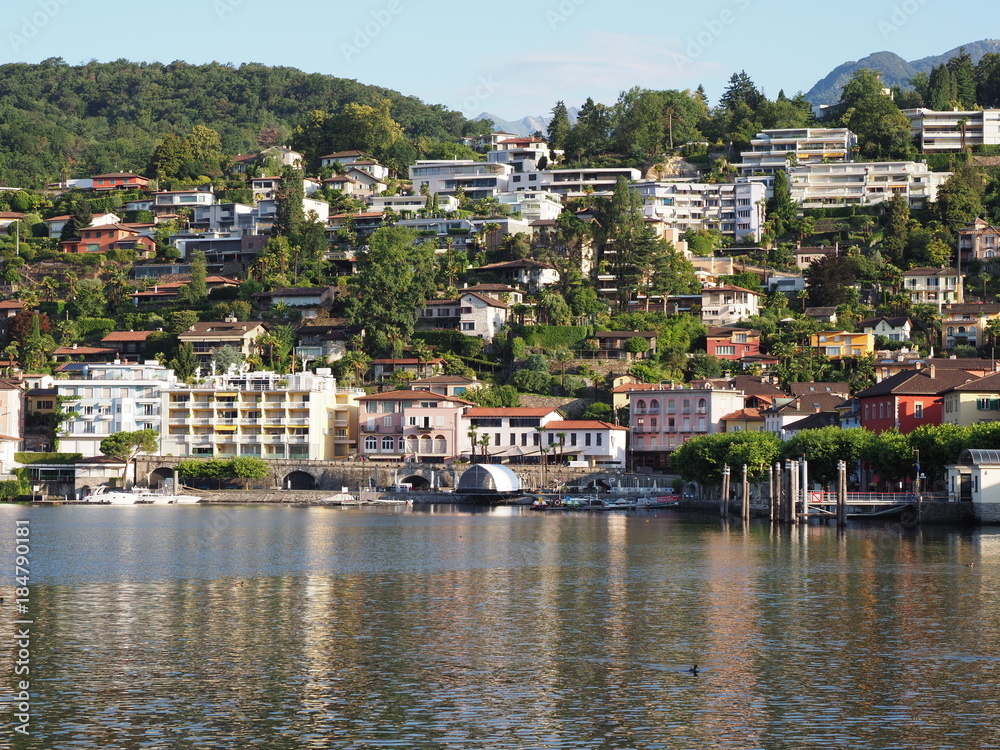 ASCONA travel city in SWITZERLAND with scenic view of beauty Lake Maggiore