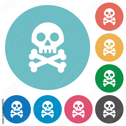 Skull with bones flat round icons