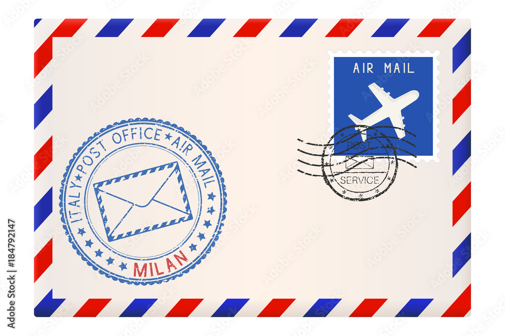Envelope with blue postmark of Milan, Italy Stock Vector | Adobe Stock