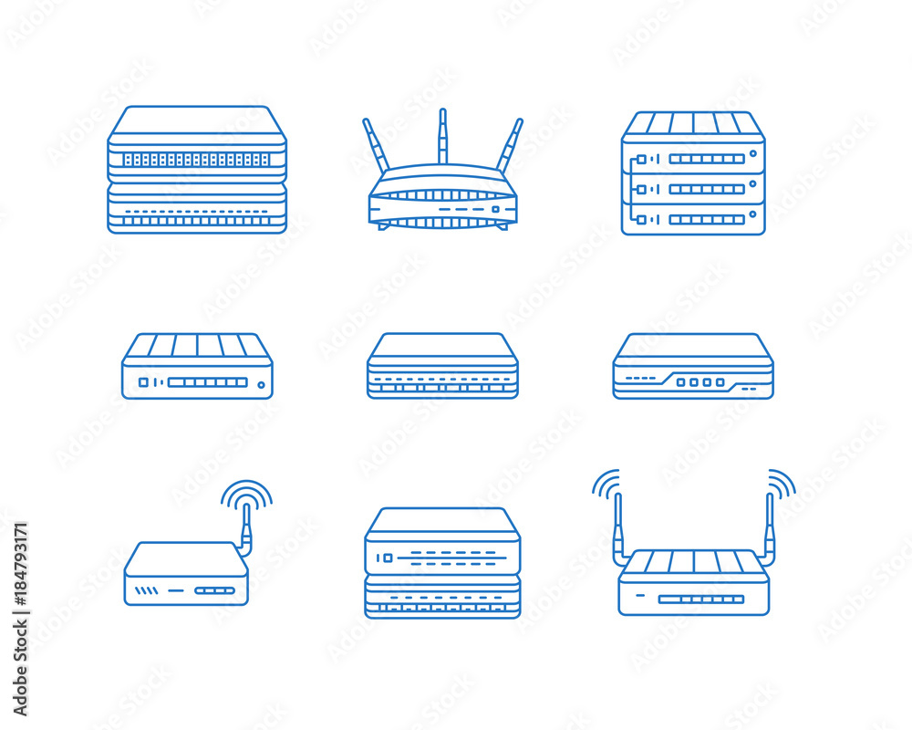 Vettoriale Stock Wireless access points, routers and other network devices icon Adobe Stock