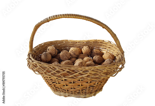 basket of walnut isolated on white background