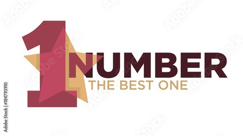 Number one emblem with stars and ribbons around big numeral isolated cartoon vector illustrations on white background. photo