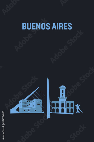Illustration made with icons of most important buildings in Buenos Aires. Flat vector design.